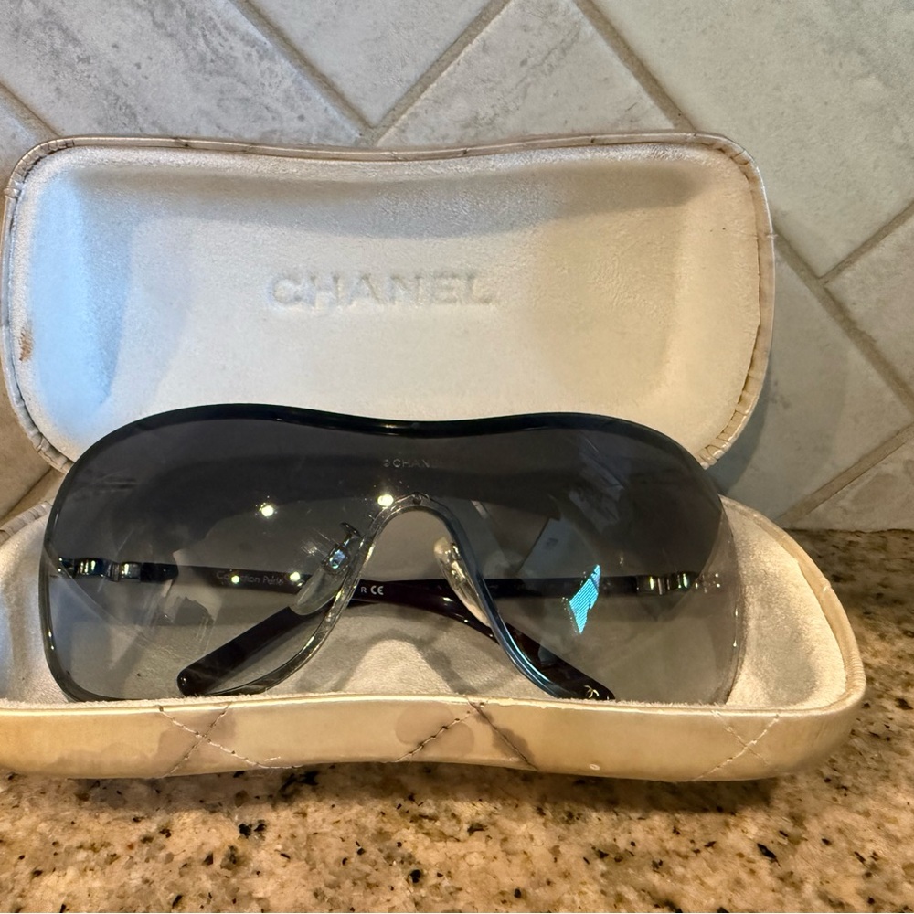 CHANEL Oversized Shield Sunglasses in Smoke